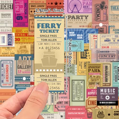 200Pcs Vintage Washi Stickers for Scrapbooking Supplies & Junk Journaling | Aesthetic Stickers for Water Bottles, Craft Kits, Bullet Journals - style: Tickets
