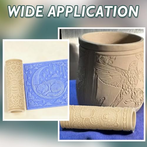 CRAFTYMELODY 4Pcs Clay Texture Roller 4 Styles Plastic Column Pottery Tools Rolling Pins Stamps Bee Turtle Bear Fox Texture Roller for Handmade Making Crafting Art DIY Projects Home Accessories