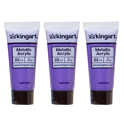 KINGART PRO Artist Quality METALLIC AMETHYST Acrylic Paint, 22ml (0.74oz) Tubes, 3 Pack - Set (66ml Total), Metallic Amethyst Purple - color: AMETHYST