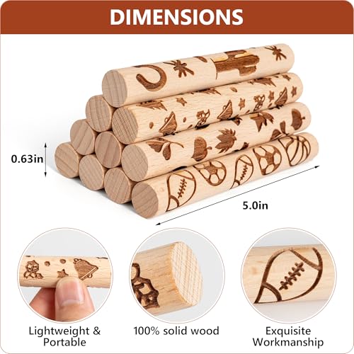 10pcs Wooden Clay Texture Rollers Set for Pottery & Ceramics - Popular Patterns - Potters Stamp Roller Tools for Ceramic Slabs - Textured Rolling Modeling Pins (0.63" x 5" inch) - color: Fun Activity