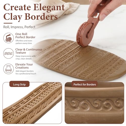 Leriton 11 Pcs Clay Texture Roller with Handle, 10 Patterns Texture Rollers for Clay, Pottery, Ceramics, 3D-Printed Polymer Tools for Home Decor DIY, Miniatures, Tabletop (Classic Style)