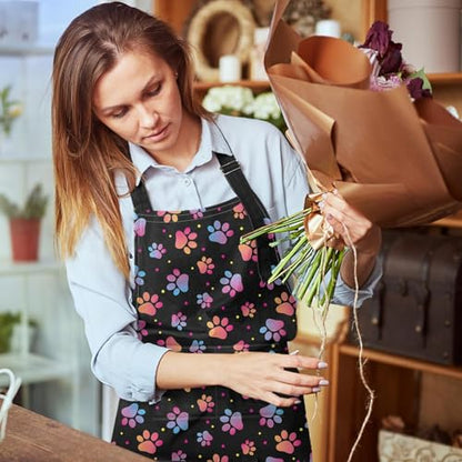 Apron with Pockets, 32x28 inch, for Women Men, Colorful Paw | Dog Animal Paw Waterproof Adjustable Bib Aprons for Kitchen Cooking Baking Painting Gardening - color: Cute Dog Paw