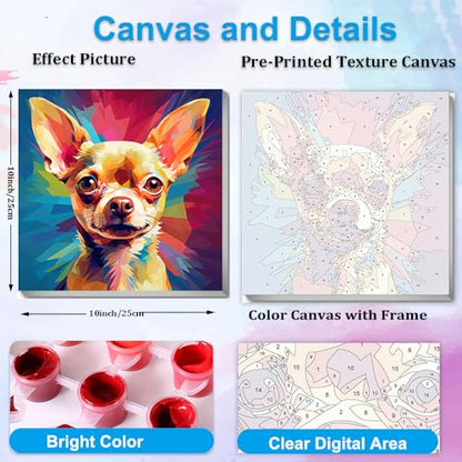 Artunion Framed Paint by Numbers Kit for Adults Beginners & Kids Ages 8-12,Chihuahua Paint by Number with Frame,Dog Animal Paint by Numbers Kit on Canvas 10 * 10 Inch - color: ZXT-378-F