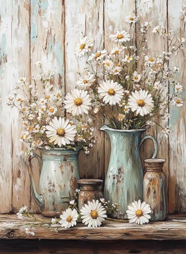 WUDWL Rustic Daisy Diamond Art Kits for Adults Diamond Painting Ki | 5D Diamond Dots Gem Art Crafts with Tools,Round Full Drill Funny Crafts for Home Wall Decor&Gift-12x16inch - color: DP03305, size: Round diamond painting