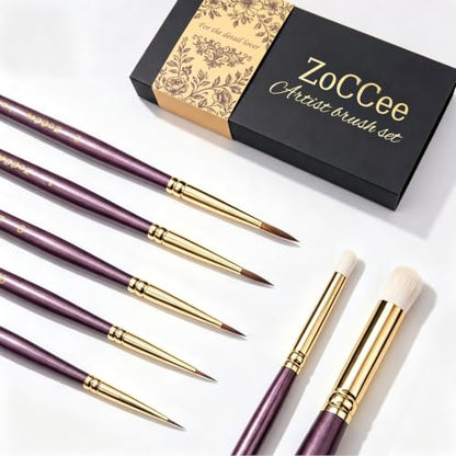 Kolinsky Sable Miniature Paint Brushes with Drybrushes, 7PCS Professional Detail Paintbrushes Set for Miniatures, Watercolor, Acrylic & Model Painting