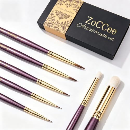 Kolinsky Sable Miniature Paint Brushes with Drybrushes, 7PCS Professional Detail Paintbrushes Set for Miniatures, Watercolor, Acrylic & Model Painting
