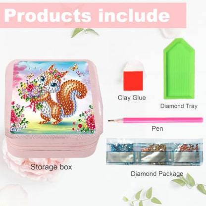 JZHYOAN Diamond Painting DIY Jewelry Storage Box, Fox Special Pattern Diamond Art Jewelry Box for Travel, Portable PU Leather Jewelry Holder for Earrings Necklace Bracelet