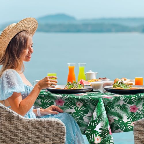 Kochorie 2 Pack Hawaii Palm Leaves Tablecloths, 54 x 108 Inch Tropical Luau Party Table Cover, Waterproof Disposable Plastic Tablecloth for Summer Birthday, Hawaiian Aloha Beach Party Decorations - style: Hawaii Palm Leaves