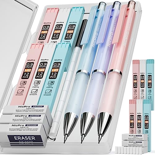 Nicpro 3PCS Pastel Mechanical Pencil Set, 0.9 Mechanical Pencil - style: 3 Pack (0.9mm)