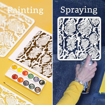 4Pcs Snake Skin Stencils for Painting, 11.8"x11.8" Reusable Snake Textures Stencil Drawing Templates, Animal Print DIY Craft Paint Templates for Wall Home Decor Wood Burning Canvas Fabric - style: Snake Skin