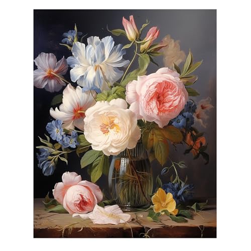 Reivworl Flowers Paint by Numbers Kit for Adults, Flowers Paint by Number for Adults, Adult Paint by Number Kits for Gifts and Home Wall Decor 16x20 Inch - color: 13-Flowers, size: Without Frame