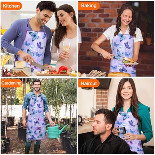 Apron with 2 Pockets,Kitchen Chef Artist Aprons for Cooking Gardening Baking Painting, Waterproof Apron 33" x 27" - color: Butterfly