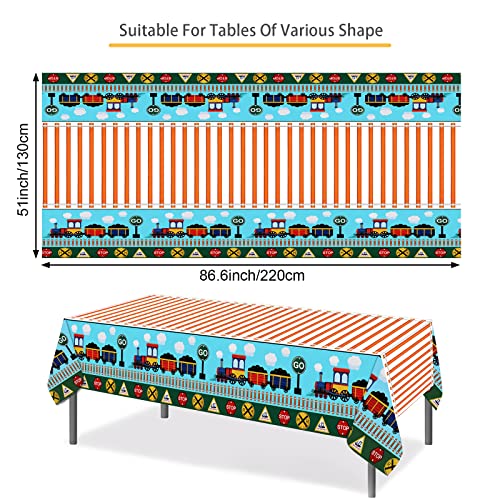 PHOGARY 2 Pack Train Tablecloths, Disposable Plastic Table Covers | Train Themed Tablecloth for Birthday Railroad Party Decorations