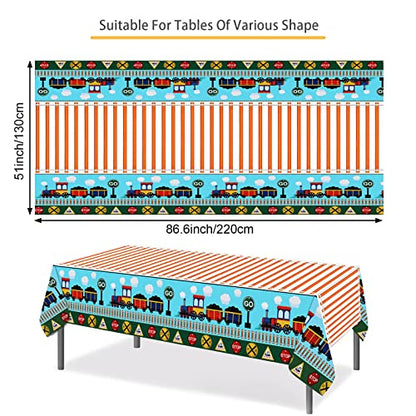 PHOGARY 2 Pack Train Tablecloths, Disposable Plastic Table Covers | Train Themed Tablecloth for Birthday Railroad Party Decorations