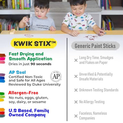 Kwik Stix Cuties Washable Paint Sticks for Kids & Toddlers, 12 Non-Toxic Colors, Quick-Drying, Allergen-Free, Solid Tempera with Cute Caps - color: Multicolor