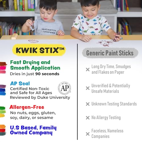 Kwik Stix Cuties Washable Paint Sticks for Kids & Toddlers, 12 Non-Toxic Colors, Quick-Drying, Allergen-Free, Solid Tempera with Cute Caps - color: Multicolor