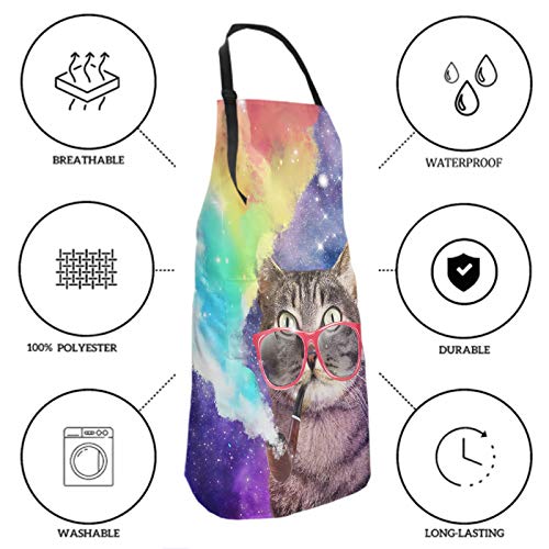 Funny Apron Polyester Grooming Aprons with Pocket for Cooking Kitchen Grilling Adults - color: Smoking Rainbow Cat