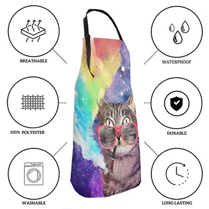 Funny Apron Polyester Grooming Aprons with Pocket for Cooking Kitchen Grilling Adults - color: Smoking Rainbow Cat