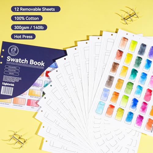 LIGHTWISH Watercolor Swatch Book,12 Detachable Sheets,100% Cotton, 300gsm/140lb,Acid-Free,Color Diary for Oil Pastels,Watercolor,Gouache,Colores Pencils,10.63 * 7.68 Inches - color: Blue, size: 10.63*7.68 In