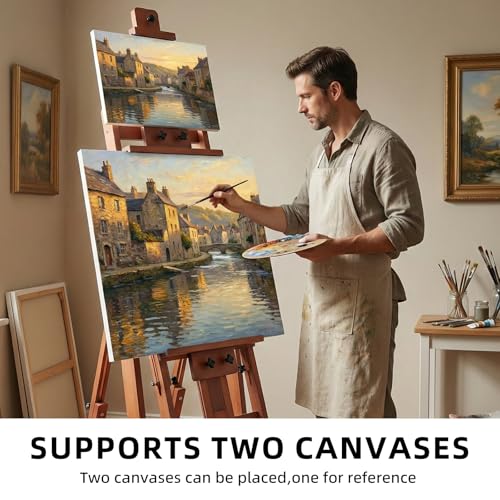 Studio H-Frame Easel with Tilting & Flat Position, Walnut | Sturdy Adjustable Beech Wood Painting Easel for Painting, Holds Canvas Art up to 77" - style: Walnut