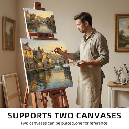 Studio H-Frame Easel with Tilting & Flat Position, Walnut | Sturdy Adjustable Beech Wood Painting Easel for Painting, Holds Canvas Art up to 77" - style: Walnut