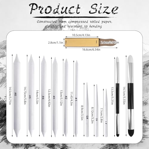 291 Pcs Blending Stump and Tortillion Set, Pencil Sketch Paint Tools Drawing Supplies Paper Blend Stumps Art Blenders with 2 Sponge Pen and 1 Sandpaper Board for Student Shading Drawing (Assorted)