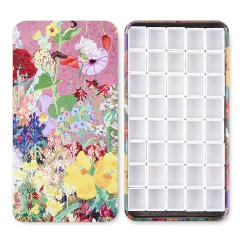 qianshan 40Pcs Empty Half Pans Watercolor Tin Palette with Magnetic Stripe | Travel Tin Palette Case,Portable Artist Paints Half Pan Kits,DIY Watercolor Oils Acrylics Painting Drawing - color: Oil Painting Flowers
