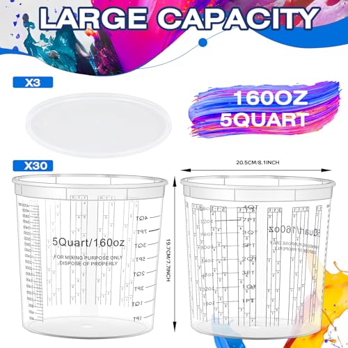 Mifoci 30 Pcs Paint Mixing Cups 5 Quart Graduated Mixing Bucket with 6 Lids - size: 160 oz