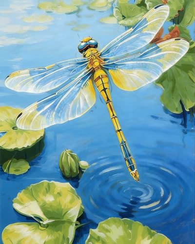 TFIAVSIN Paint by Numbers Kit for Adults Beginner - Serene Dragonfly Pond Painting Kit with Acrylic Paints, Brushes & Numbered Canvas, Relaxing Nature Art for Home Decor, 16x20 Inch - color: Dragonfly