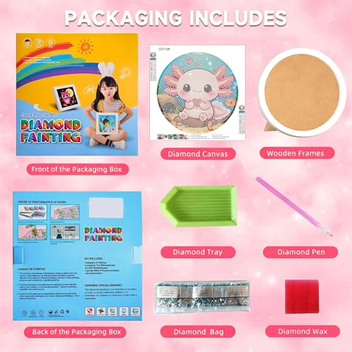 Arttoplus Axolotl Diamond Art Kits for Kids with Round Frame 8x8 inch - color: CC1126-US