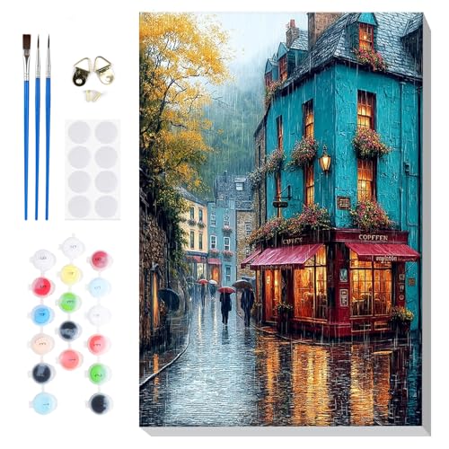 Bowetile Framed Paint by Numbers Cheetah Kit for Adults, Adults' Paint-by-Number Kits on Canvas, Painting by Numbers Flowers, Acrylic Number Painting Gifts for Home Wall Decor, 8x12in - color: Street Scene
