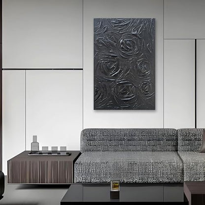 NANKAI Art Hand-Painted Black Rose Texture Abstract Art Oil Painting, Modern Style Abstract Wall Decoration, Three-Dimensional Simple Black Flower Texture Relief, Vertical Painting 36x24 inches - color: Nkhb376
