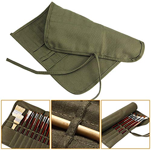 Paint Brush Holder, 22 Slots Storage for Acrylic Oil Watercolor Gouache Artist Roll Canvas Pouch, Silver White Holds 100 Brushes