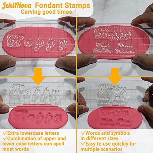 4PCS Alphabet Cake Stamps for Biscuit Fondant Cookie, Cute Fondant Stamp | Food Grade Letter Uppercase Extra Spare Lowercase Numbers Words Reusable Cookie Stamp for Thanksgiving Christmas Party - color: Clear 1