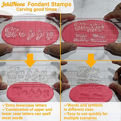 4PCS Alphabet Cake Stamps for Biscuit Fondant Cookie, Cute Fondant Stamp | Food Grade Letter Uppercase Extra Spare Lowercase Numbers Words Reusable Cookie Stamp for Thanksgiving Christmas Party - color: Clear 1