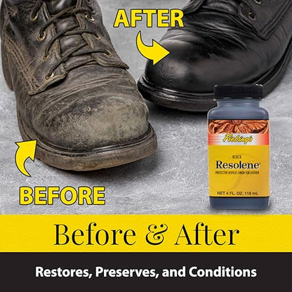 Fiebing's Acrylic Resolene (4 Ounce, Black) - Protective Acrylic Leather Finisher - Flexible, Water Resistant Top Coat for Dyed Boots, Couch, Purse - color: Black