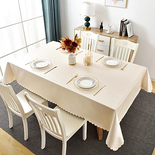 Romanstile Waterproof Vinyl Tablecloth Rectangle, 60 x 102 Inch, Flower Beige - color: Flower Beige, size: 60" x 102" (Rectangular)