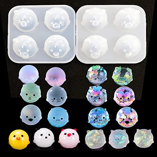 2Pcs Silicone Resin Molds for Jewelry Keychain Pendent Necklace, Cute Animal Orbs Piglet Chicken Bear Shape Ornaments Casting Molds for UV Resin Crafts, DIY Jewelry Making (Mirror & Matt) - size: 2pcs Animal