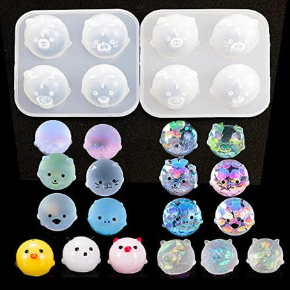 2Pcs Silicone Resin Molds for Jewelry Keychain Pendent Necklace, Cute Animal Orbs Piglet Chicken Bear Shape Ornaments Casting Molds for UV Resin Crafts, DIY Jewelry Making (Mirror & Matt) - size: 2pcs Animal