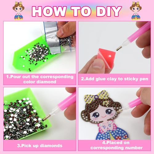 Labeol Arts and Crafts for Kids - Creat Your Own GEM Keychains-5D Diamond Painting by Numbers GEM Kits for Kids Girls Toddler Age 6-7 6-8 10-12 - style: Princess