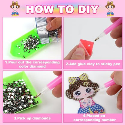 Labeol Arts and Crafts for Kids - Creat Your Own GEM Keychains-5D Diamond Painting by Numbers GEM Kits for Kids Girls Toddler Age 6-7 6-8 10-12 - style: Princess