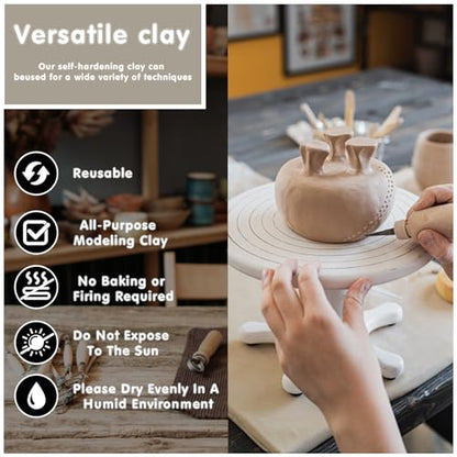 Natural Air Dry Clay, 3.3 LB Modeling Clay, Pottery Clay, All-Purpose Clay Ideal for Beginners and Experienced Sculptors, 8.8OZ per Colors