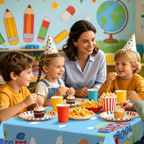 Kochorie 2 Pack Back to School Tablecloth Plastic Rectangle Table Cover 108 x 54 Inch Disposable School Party Tablecloth for Classroom First Day of School Décor Party Supplies - style: Back to School