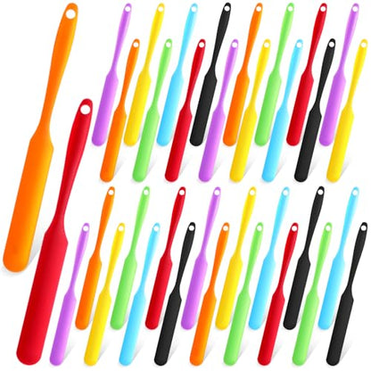 35pcs Jar Spatula,Silicone Jar Scraper with Long Handle,Jam Spreader Cake Cream Butter Spatulas, Silicone Spatula Waxing Applicator for Home Salon Body Use