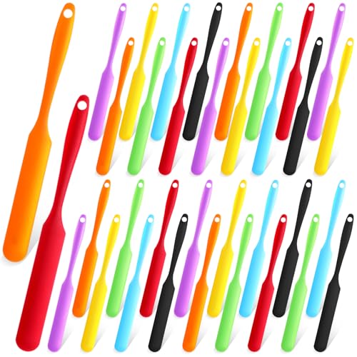 35pcs Jar Spatula,Silicone Jar Scraper with Long Handle,Jam Spreader Cake Cream Butter Spatulas, Silicone Spatula Waxing Applicator for Home Salon Body Use