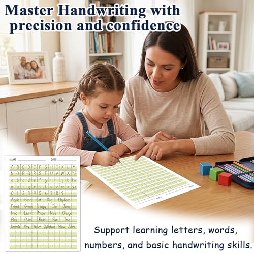 100 Sheets Handwriting Practice Paper Write Beginner Paper for Kids Double-Sided Writing Papers with Lines for Grades PreK – 1st Easy Learning Improves Penmanship & Writing Skills 8.5” x 11”