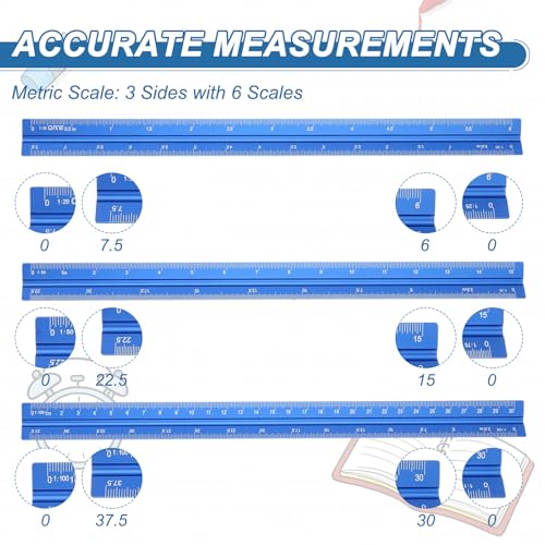 YOKIVE Metric Engineer Scale Ruler, (13 Inch, Blue) Architectural Small Scale Ruler Aluminum Triangular Civil Drafting Tool for Architect Blueprint Engineering Office Supplies - color: Blue
