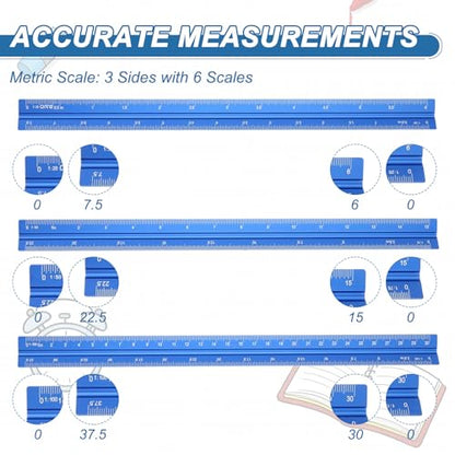 YOKIVE Metric Engineer Scale Ruler, (13 Inch, Blue) Architectural Small Scale Ruler Aluminum Triangular Civil Drafting Tool for Architect Blueprint Engineering Office Supplies - color: Blue