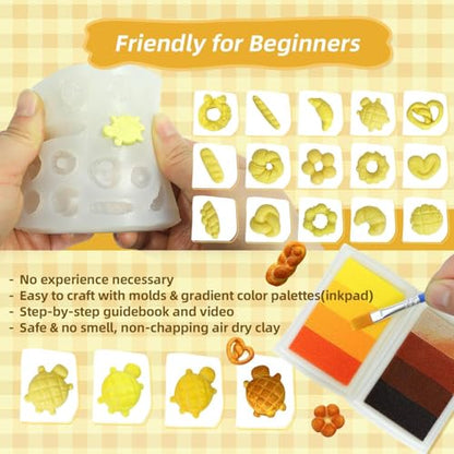 iLAND Air Dry Clay Teen Crafts DIY Bakery Food Kit for Girls Birthday Gifts | 40+ pcs with display shelves, DIY mini bakery, inspires creativity & family fun, stress-free activity, 1:12 scale, gift ready - style: Clay Bakery w/ Spotlights