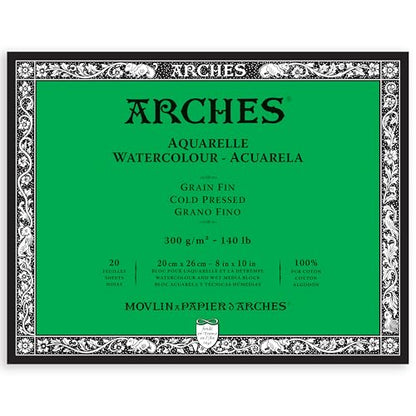Arches Watercolor Paper Block, Cold Press, 8" x 10", 140 pound - size: 8"x10", style: Cold Press